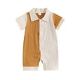 thumbnail image 1 of Musuos Newborn Boy Causal Jumpsuit 0-18Months Summer Short Sleeve Lapel Collar Stripes Print Romper, 1 of 9