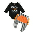 thumbnail image 1 of Musuos Newborn Boy Halloween Monster Outfit 3M 6M 12M Letter Print Long Sleeve Romper with Stripe Pants 2 Pcs Set, 1 of 9
