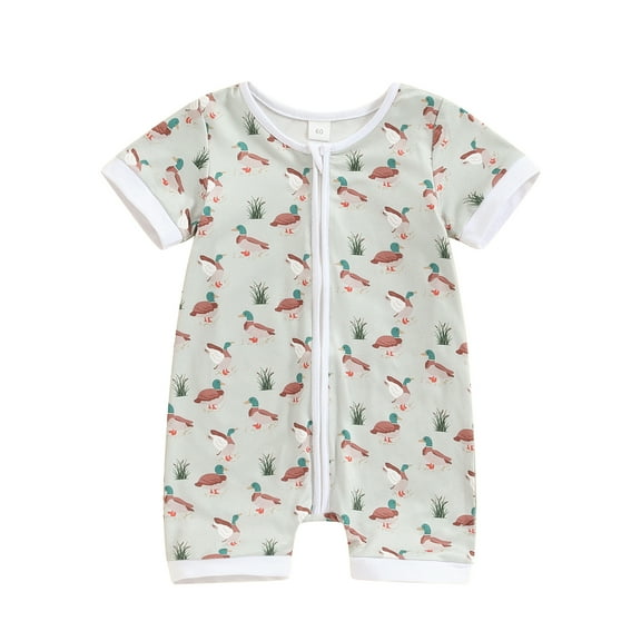 Musuos Newborn Boys Summer Jumpsuit 3M 6M 12M 18M Casual Duck Print Front Zipper Short Sleeve Romper for INfant Casual Clothes