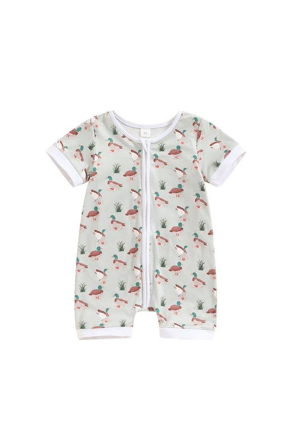 Newborn Boys Summer Jumpsuit 3M 6M 12M 18M Casual Duck Print Front Zipper Short Sleeve Romper for INfant Casual Clothes