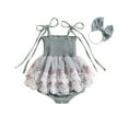 thumbnail image 1 of Musuos Newborn Girl Outfit, 3 6 12 18M Tie-up Embroidery Flower Romper Dress with Bowknot Hairband Summer Clothes, 1 of 10