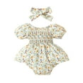 thumbnail image 1 of Musuos Newborn Girl Outfit, 3 6 9 12 18M Short Sleeve Pleated Floral A-line Romper Dress with Headband Clothes, 1 of 10
