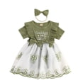 thumbnail image 1 of Musuos Newborn Girl Summer Outfit, 0-24Months Short Sleeve Crew Neck Bow Flower A-line Romper Dress with Headband Clothes, 1 of 9