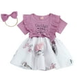 thumbnail image 1 of Musuos Newborn Girl Summer Outfit, 0-24Months Short Sleeve Crew Neck Bow Flower A-line Romper Dress with Headband Clothes, 1 of 9