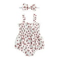 thumbnail image 1 of Musuos Newborn Girl Summer Outfit, Cherry Print Shirred Sleeveless Romper + Bow Headband 2 Piece Set, 1 of 8