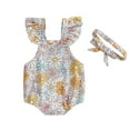 thumbnail image 1 of Musuos Newborn Girl Summer Romper Outfit, 3M 6M 12M 18N Fly Sleeve Flower Print Bodysuit with Hairband Baby Clothes, 1 of 10