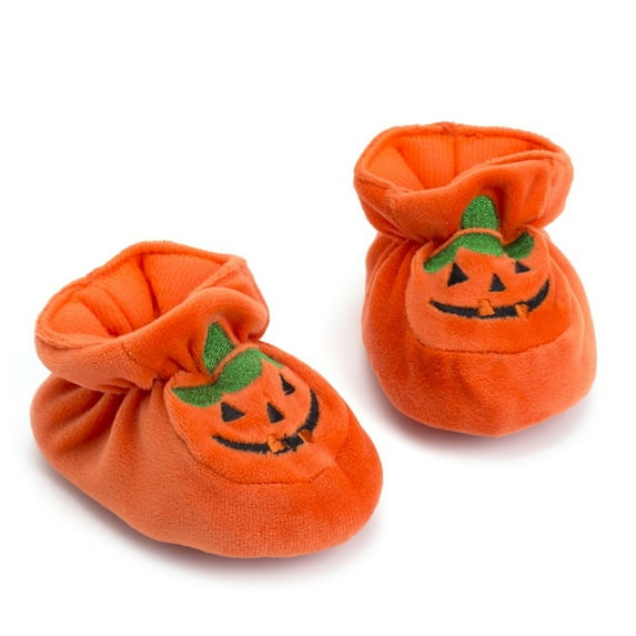 Musuos Newborn Halloween Pumpkin Shoes Booties Cozy Soft Soles Crib Slippers Prewalker