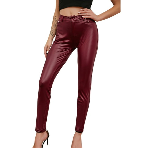 Musuos PU leather Faux Leather Leggings for Women High Waisted Pleather Pants