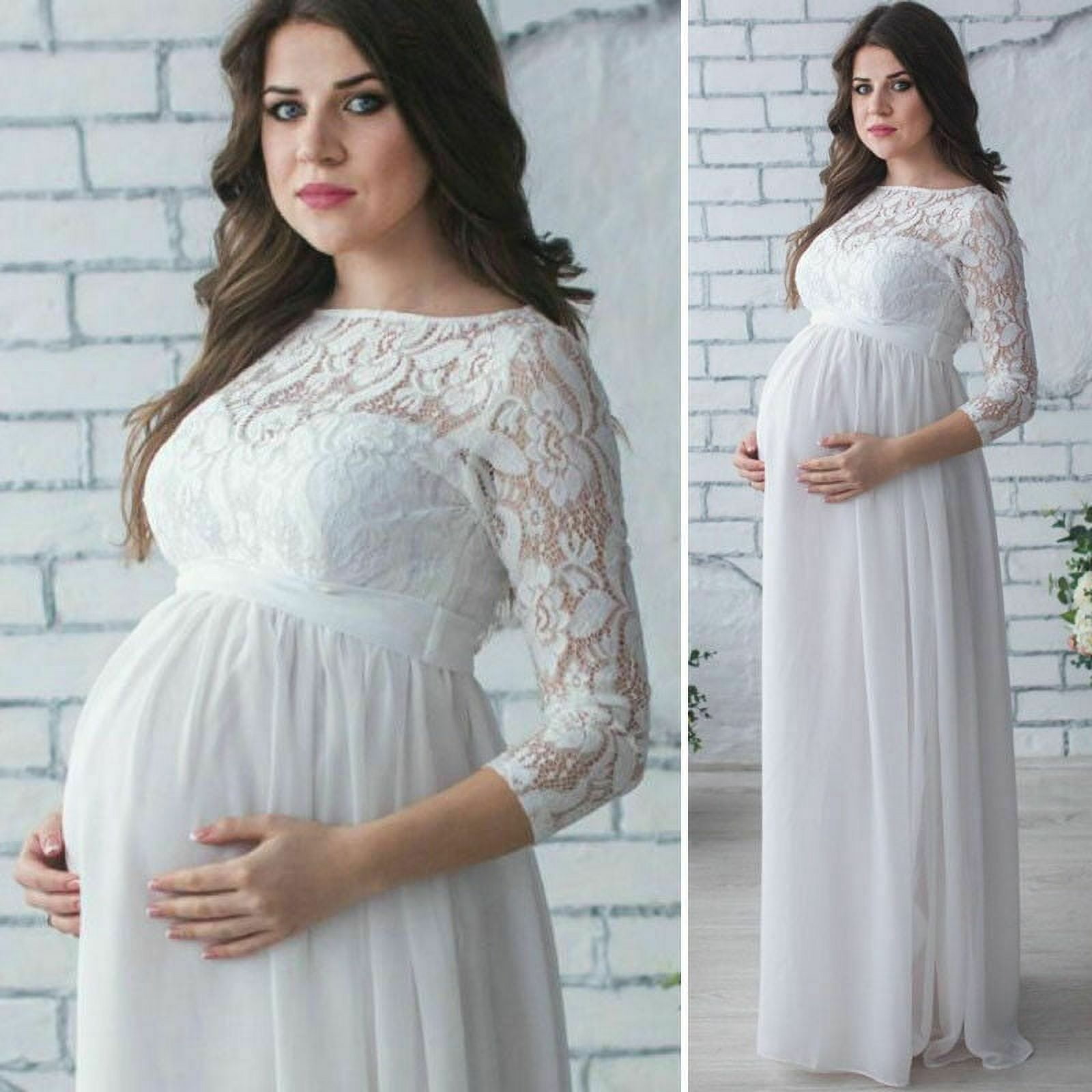 Musuos Pregnant Women Lace Dress, Maternity Maxi Gown, 3/4 Sleeve Party ...