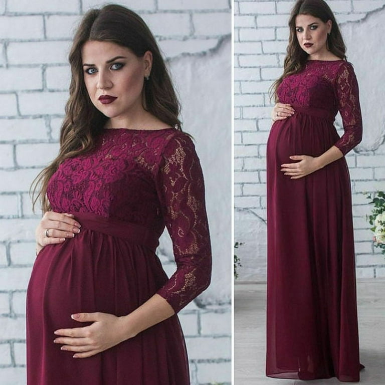 Musuos Pregnant Women Lace Dress, Maternity Maxi Gown, 3/4 Sleeve Party  Dress