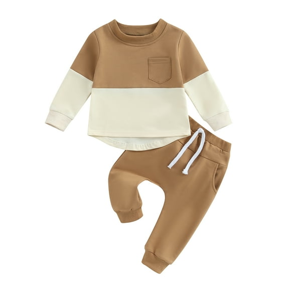 Musuos Toddler 2Pcs Fall Outfits 0-5T Long Sleeve Contrast Color Sweatshirt and Pants Set