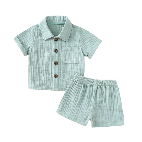 Musuos Toddler 2Pcs Summer Outfits, 6 12 18 24M 3T Short Sleeve Button Down Lapel Shirt + Shorts Set Baby Clothes