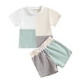 thumbnail image 1 of Musuos Toddler Baby 2Pcs Summer Outfits, 6 12 18 24M 3T Short Sleeve Contrast Color Patchwork Tops + Shorts Set, 1 of 9