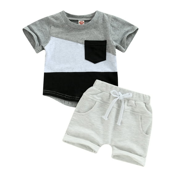 Musuos Toddler Baby Boy Summer Clothes Suits 6 12 18 24M 3T Contrast Color Short Sleeve T-Shirts Tops Elastic Waist Shorts 2Pcs Set