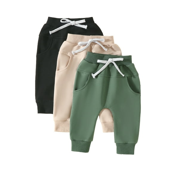 Musuos Toddler Baby Boys Sweatpants Pack of 3 Solid Color Elastic Waist Bottom Pants 6 12 18 24M 3T Casual Trousers for Newborn Infant