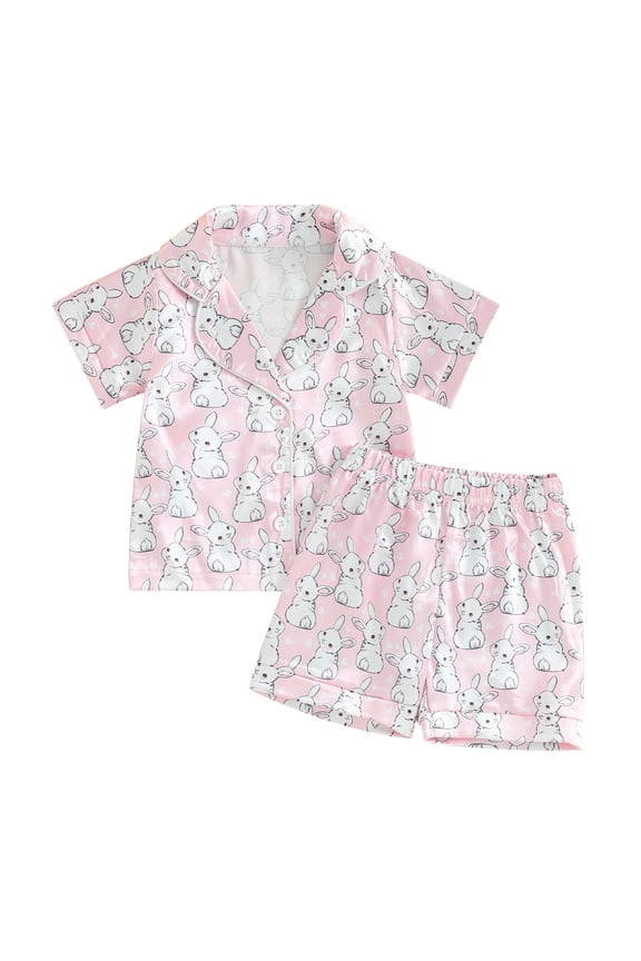 Toddler Baby Easter Pajamas Sets 6M 12M 18M 24M 3Y 4Y Bunny Print Short Sleeves Shirt and Elastic Shorts Sleepwear for Boys Girls