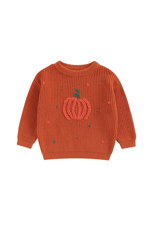 Toddler Baby Halloween Sweater 6M 12M 18M 24M 3Y 4Y Pumpkin Pattern Long Sleeve Round Neck Chunky Knitwear Pullover for Boys Girls