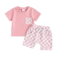 thumbnail image 1 of Musuos Toddler Baby Shorts Set, 6 12 18 24M Short Sleeve Crew Neck T-shirt with Plaid Shorts Summer 2-piece Outfit for Boys Girls, 1 of 10