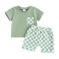 thumbnail image 1 of Musuos Toddler Baby Shorts Set, 6 12 18 24M Short Sleeve Crew Neck T-shirt with Plaid Shorts Summer 2-piece Outfit for Boys Girls, 1 of 10