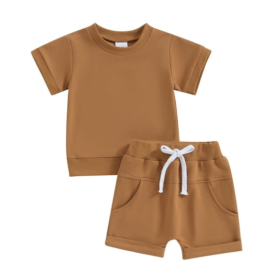 Musuos Toddler Baby Summer Clothes 6 12 18 24M 3T Solid Color Short Sleeve Round Neck T-Shirt with Shorts 2Pcs Outfit