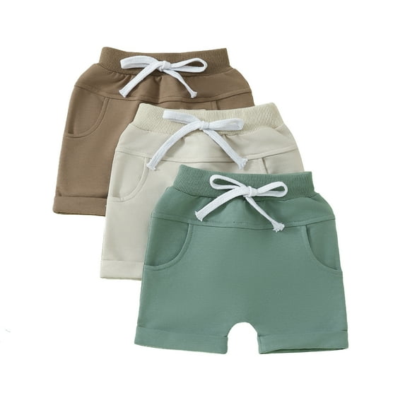 Musuos Toddler Baby Summer Shorts 0-3 Years 3Pcs Casual Elastic Waist Solid Color Short Pants Joggers for Boys