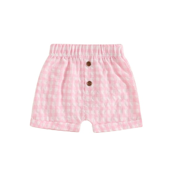 Musuos Toddler Baby Summer Shorts Plaid Print Hemming Legs Button Elastic Waistband Casual Short Pants for Boys Girls