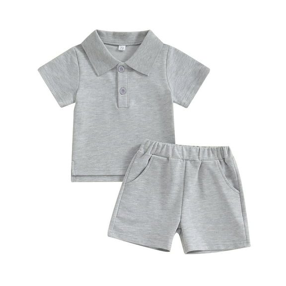 Musuos Toddler Baby Summer Shorts Set, Short Sleeve Turn-down Collar T-shirt with Elastic Shorts Casual Solid Color 2-piece Outfit