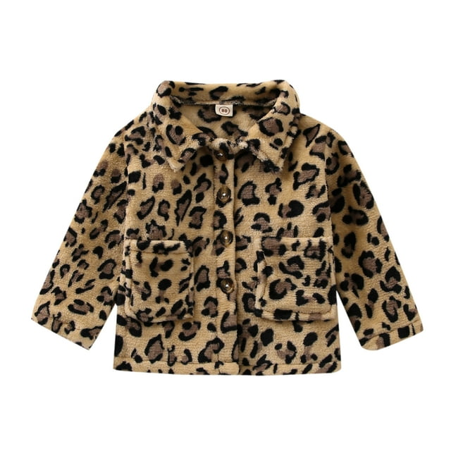 Musuos Toddler Baby Winter Jacket, Fashion Long Sleeve Leopard Print Button Down Plush Coat