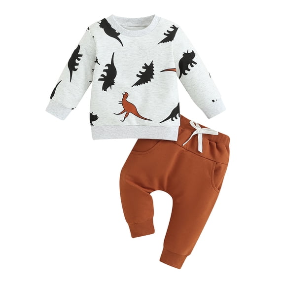 Musuos Toddler Boy 2 Piece Outfits 9 12 18 24M 3 4T Dinosaur Print Long Sleeve Crew Neck Sweatshirt and Elastic Pants