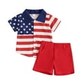 thumbnail image 1 of Musuos Toddler Boy 4th of July Outfits, 6 12 18 24M  3 4Y Star Striped Print Button Down Short Sleeve Lapel Shirt Elastic Waist Shorts Set, 1 of 9