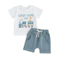 thumbnail image 1 of Musuos Toddler Boy Birthday Outfit 18M 24M 3Y 4Y Train Letter Print Short Sleeve T-Shirt with Elastic Waist Shorts Summer 2 Pcs Set, 1 of 10