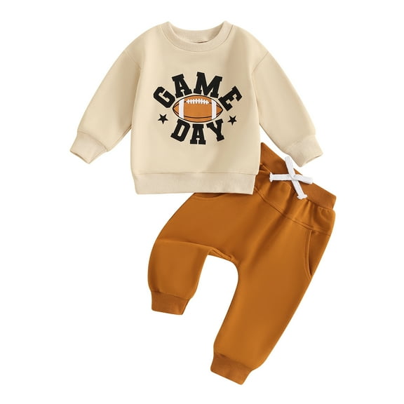 Musuos Toddler Boy Fall Clothes 0-3 Years FootballLetter Print Long Sleeve Sweatshirt Tops and Solid Color Pants Set 2Pcs Outfits