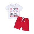 thumbnail image 1 of Musuos Toddler Boys 4th of July Shorts Sets 3 6 12 18 24M 3Y White Short Sleeve Letter Flag Print T-shirt with Red Shorts Casual Sets, 1 of 10