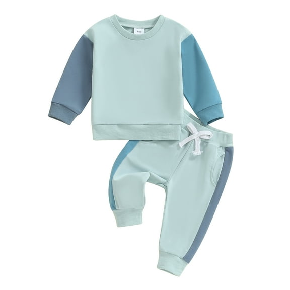 Musuos Toddler Boys Fall Outfits 0-3 Years Contrast Color Long Sleeve Sweatshirts and Long Pants 2Pcs Clothes Set