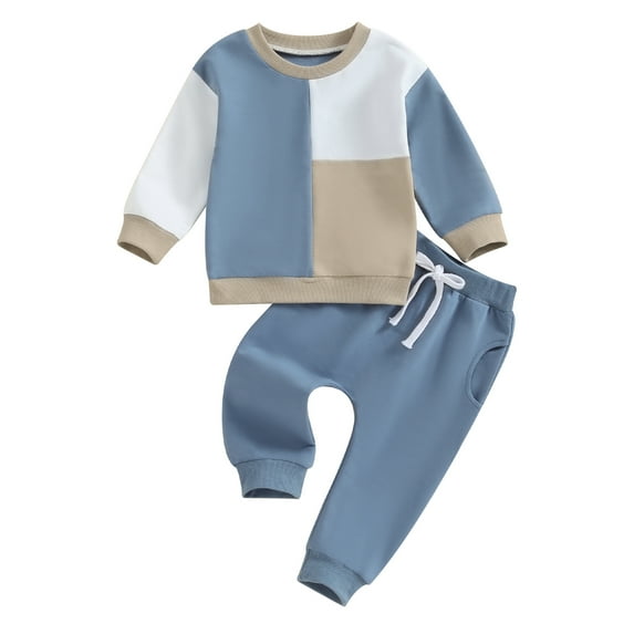 Musuos Toddler Boys Fall Outfits 6 12 18 24M 3T Contrast Color Long Sleeve Sweatshirts and Solid Color Long Pants 2Pcs Clothes Set