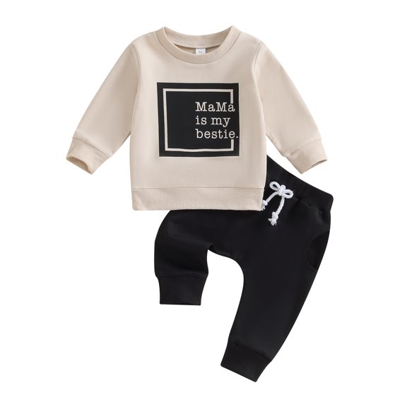Musuos Toddler Boys Girls 2PCS Pants Sets 6 12 18 24M 3T Long Sleeve Letter Print Sweatshirt and Drawstring Pants Sets