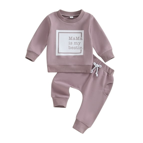 Musuos Toddler Boys Girls 2PCS Pants Sets 6 12 18 24M 3T Long Sleeve Letter Print Sweatshirt and Drawstring Pants Sets