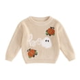 thumbnail image 1 of Musuos Toddler Boys Girls Halloween Sweaters Witch Pumpkin Letter Ghost Long Sleeve Round Neck Ribbed Knitted Pullover, 1 of 9