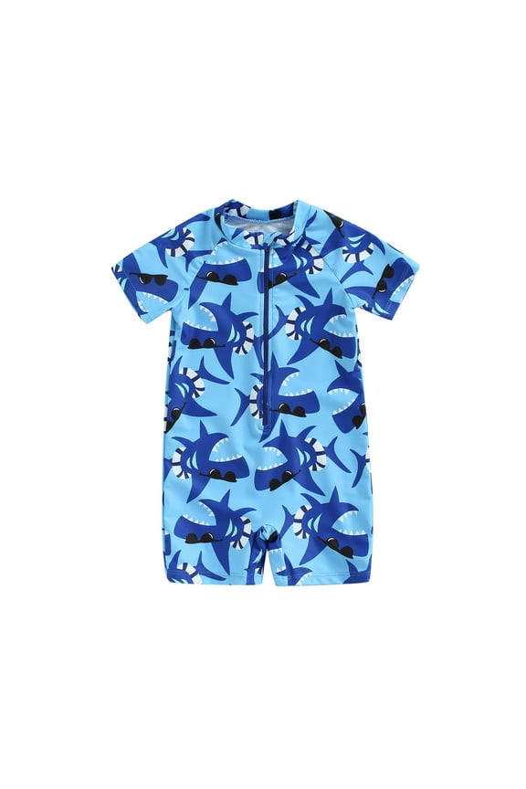 Toddler Boys One-Piece Swimsuit, 1-5T Summer Short Sleeve Cartoon Animal Sun Protection Bathing Suit