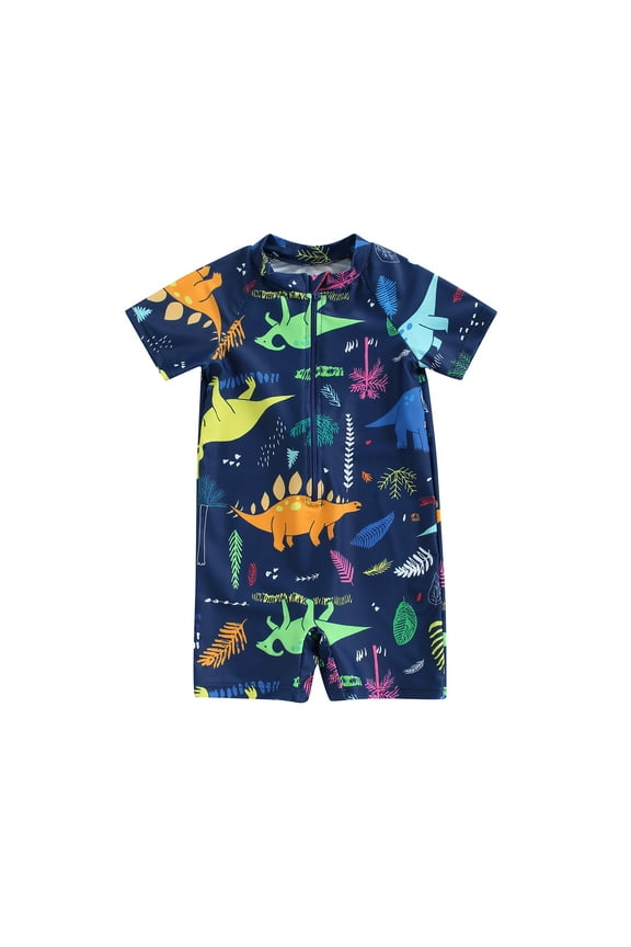 Toddler Boys One-Piece Swimsuit, 1-5T Summer Short Sleeve Cartoon Animal Sun Protection Bathing Suit