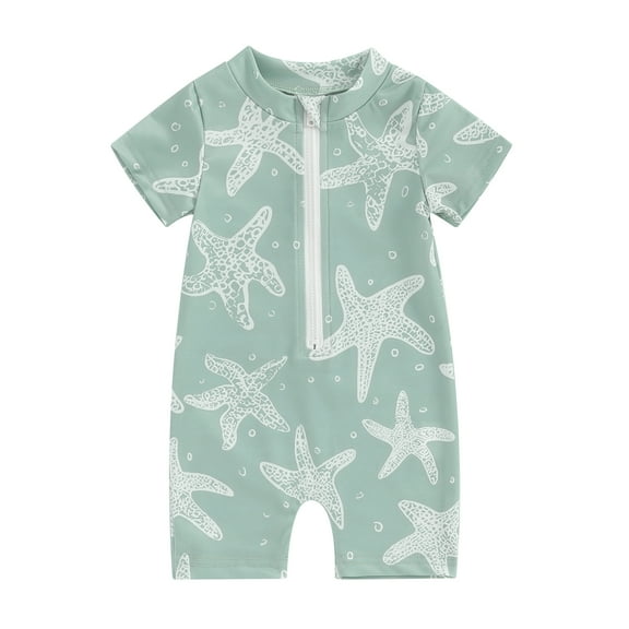 Musuos Toddler Boys Rash Guard Swimsuit 3 6 12 18 24M 3Y Sun Protection Short Sleeve Crewneck Starfish Print Zipper Swimwear