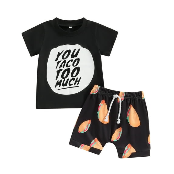 Musuos Toddler Boys Shorts Set, 3 6 12 18 24M 3Y Short Sleeve Letters Print T-shirt with Taco Print Shorts Summer Outfit