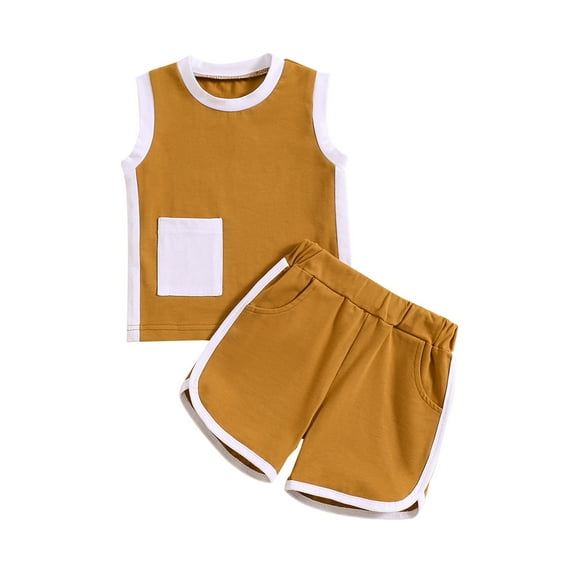 Musuos Toddler Boys Shorts Set, 3M 6M 12M 18M 24M 3Y Sleeveless Crew Neck Patchwork Tank Top with Elastic Waist Shorts Summer Outfit