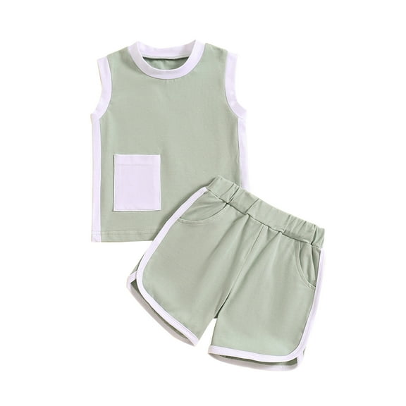 Musuos Toddler Boys Shorts Set, 3M 6M 12M 18M 24M 3Y Sleeveless Crew Neck Patchwork Tank Top with Elastic Waist Shorts Summer Outfit