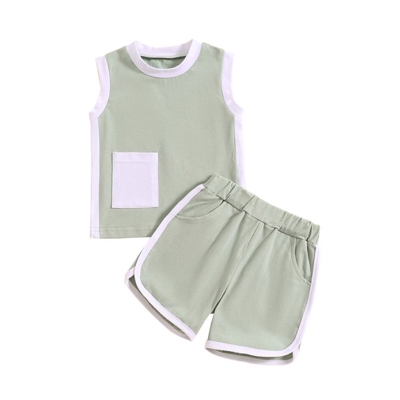 Musuos Toddler Boys Shorts Set, 3M 6M 12M 18M 24M 3Y Sleeveless Crew Neck Patchwork Tank Top with Elastic Waist Shorts Summer Outfit