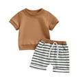 thumbnail image 1 of Musuos Toddler Boys Shorts Set, 6M 12M 18M 24M 3Y Short Sleeve Crew Neck T-shirt with Striped Shorts Summer Outfit for Infant, 1 of 10