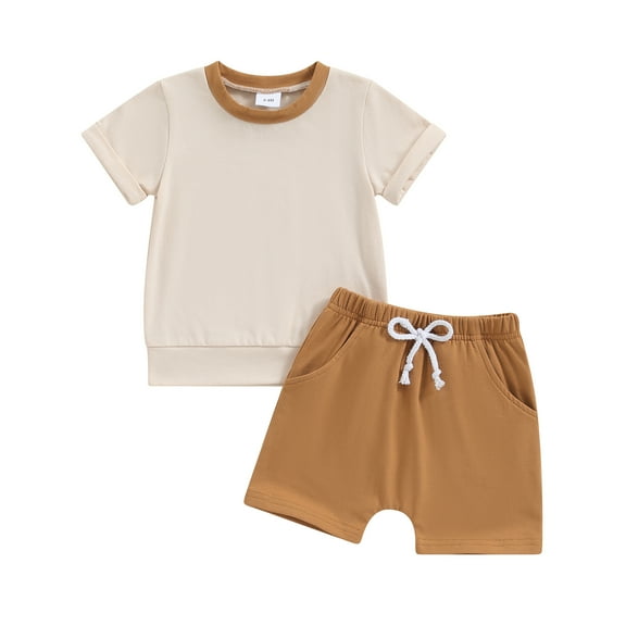 Musuos Toddler Boys Simple Summer Outfits 0-3 Years Short Sleeve Round Neck T-Shirts Elastic Waist Shorts 2Pcs Casual Clothes Set