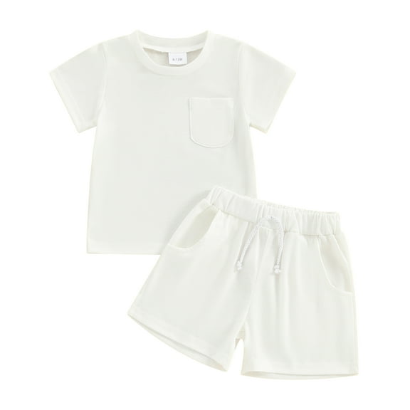 Musuos Toddler Boys Summer Casual Outfits 6 12 18 24M 3Y Solid Color Short Sleeve T-Shirt and Elastic Shorts 2 Piece Set