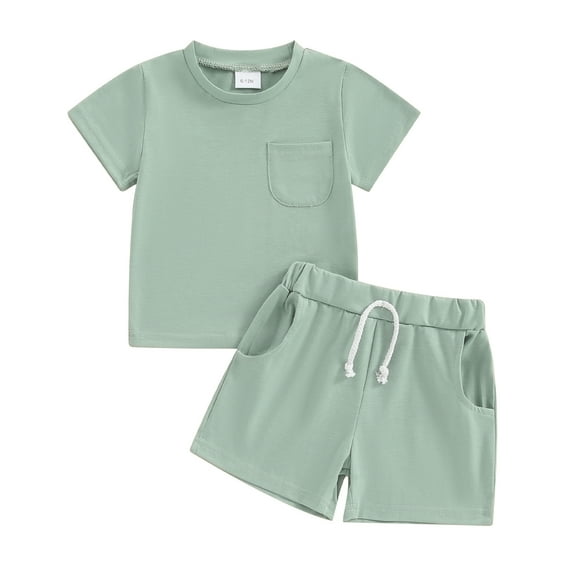 Musuos Toddler Boys Summer Casual Outfits 6 12 18 24M 3Y Solid Color Short Sleeve T-Shirt and Elastic Shorts 2 Piece Set