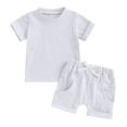 thumbnail image 1 of Musuos Toddler Boys Summer Outfits 6 12 18 24M 3Y Solid Color Rolled Hem Short Sleeve T-Shirts Elastic Waist Shorts 2Pcs Clothes Set, 1 of 9
